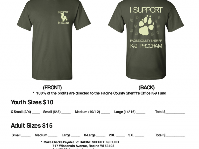 Buy a TShirt, Help Support Sheriff K9 Program Caledonia, WI Patch