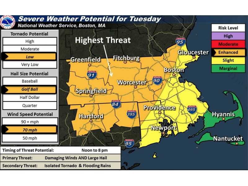 Severe Weather Expected Tuesday Afternoon in Chelmsford Chelmsford