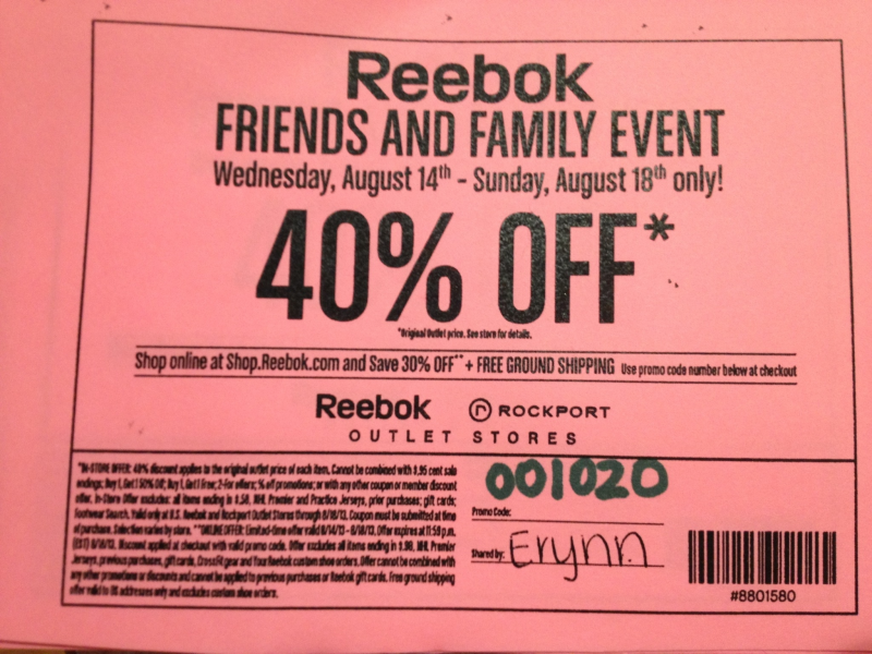 Reebok discount coupons