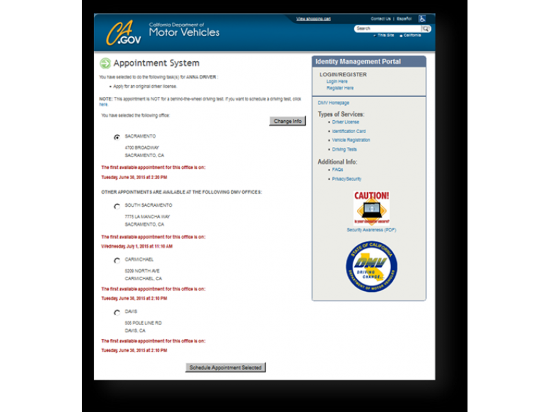california dmv appointments for written test