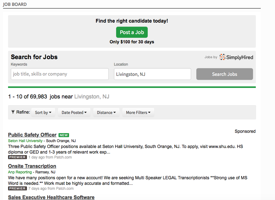 Announcing Job Listings on Livingston Patch