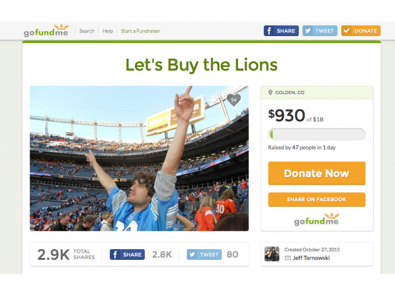 Fan Starts Campaign to Buy Detroit Lions