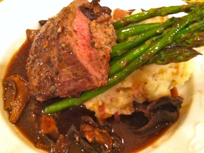 Seared Flank Steak, Stuffed with Lump Crabmeat and Goat...