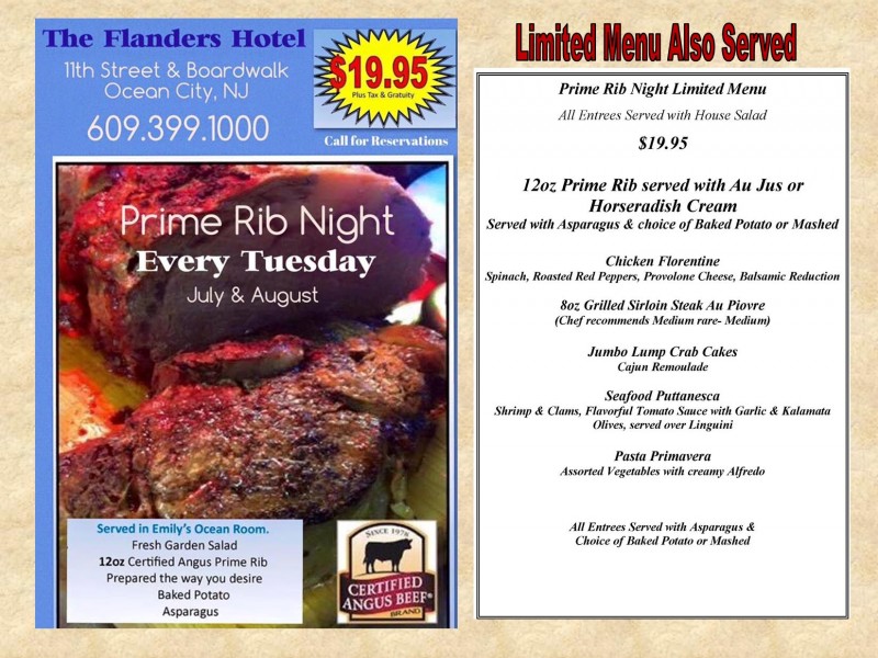 Special Prime Rib Night... only 19.95 Every Tuesday at The Flanders Hotel