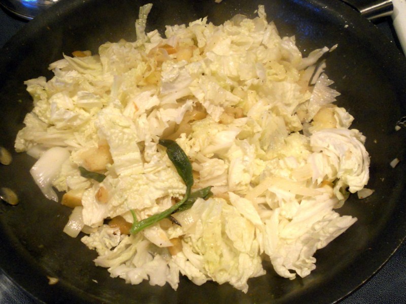 Pan Roasted Pork Chops with Braised Cabbage, Apple and Onion