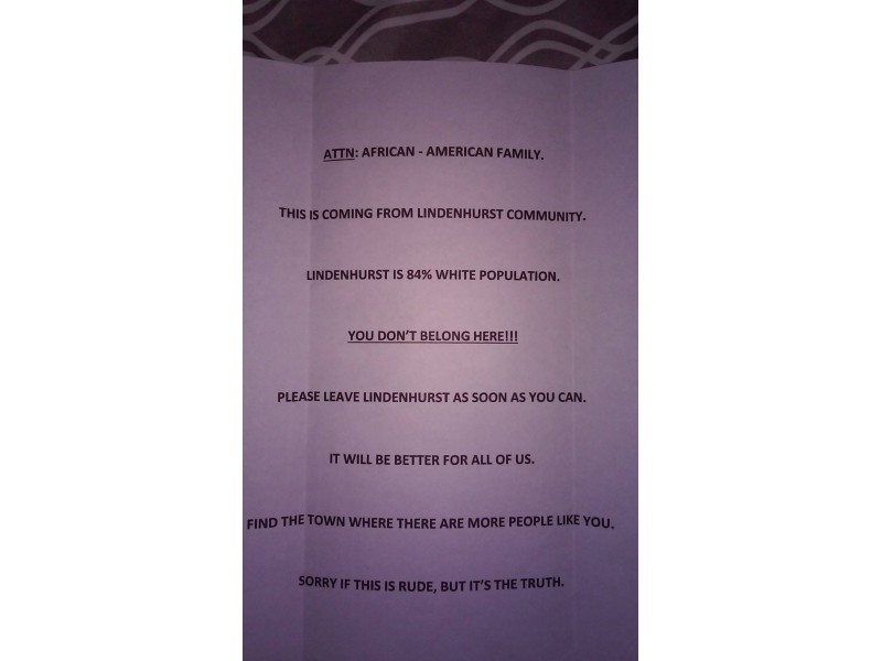 Racist Letter Urges African-American Lindenhurst Family to Leave Town